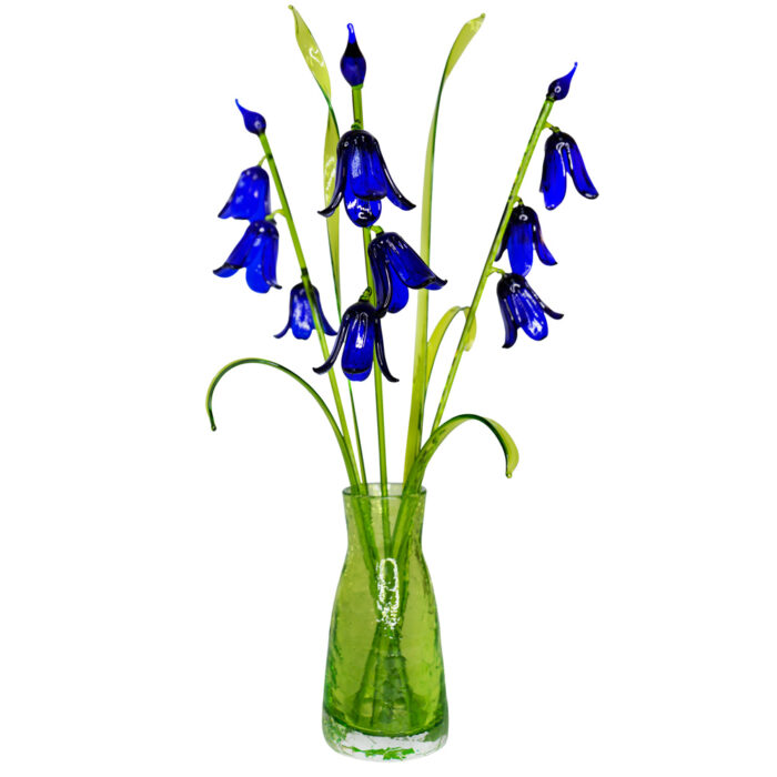Декоративная цветочная композиция букет синие колокольчики из стекла в вазе 3 цветка