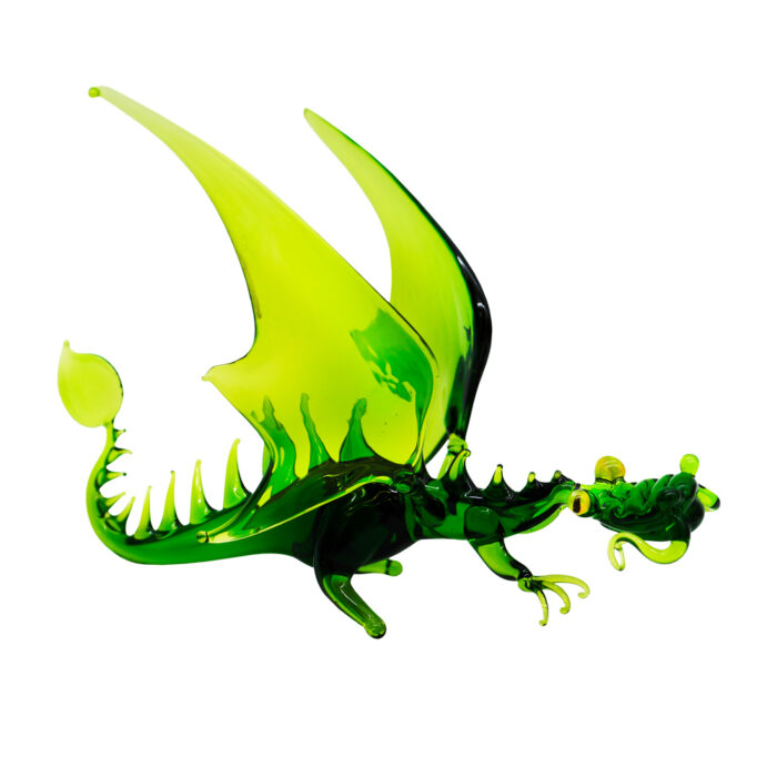 Фигурка дракон из стекла 14 см зеленый