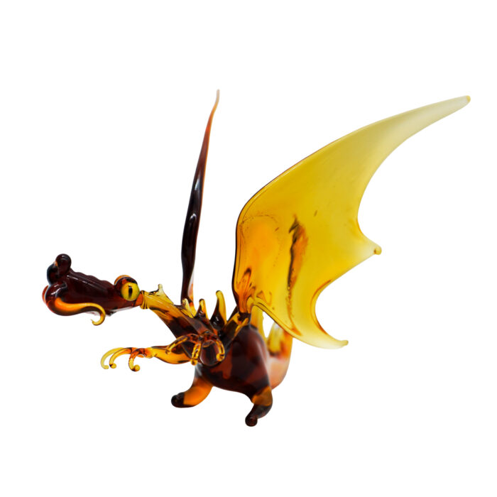 Фигурка дракон из стекла 14 см желтый