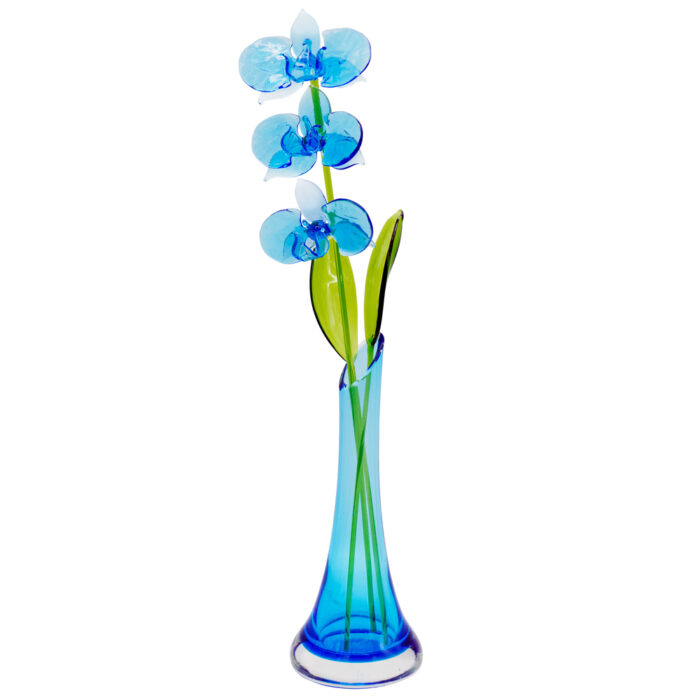 орхидея голубая из стекла в вазе
