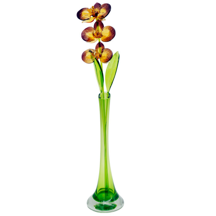 Орхидея медовая из стекла в зеленой вазе