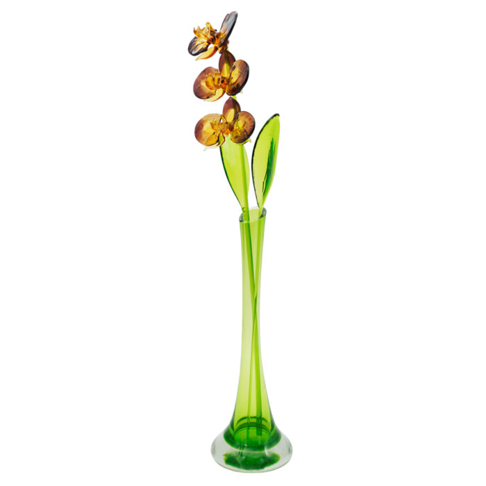 Орхидея медовая из стекла в зеленой вазе