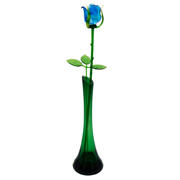 Синяя роза из стекла в вазе