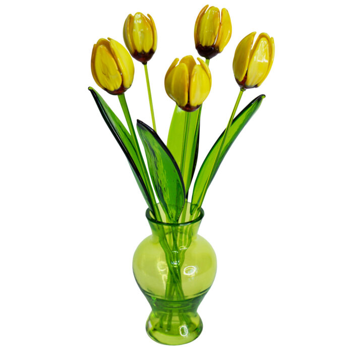 Декоративная цветочная композиция желтые тюльпаны из стекла в вазе