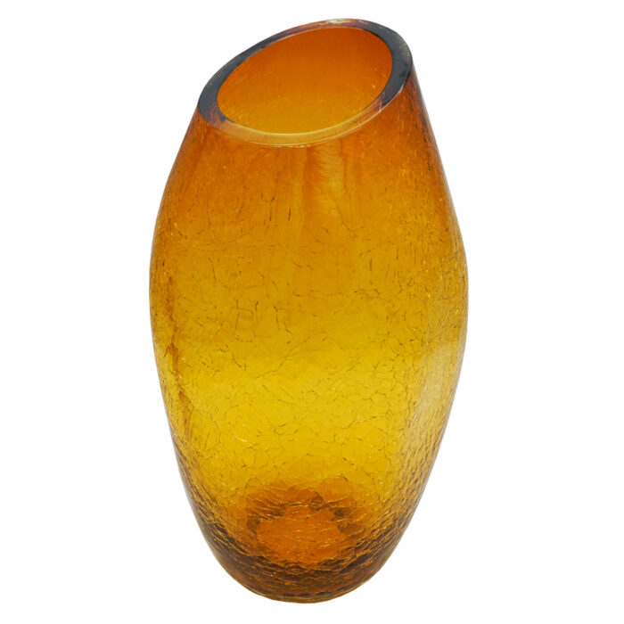 Овальная мятая ваза из цветного стекла с декоративными трещинками медовая