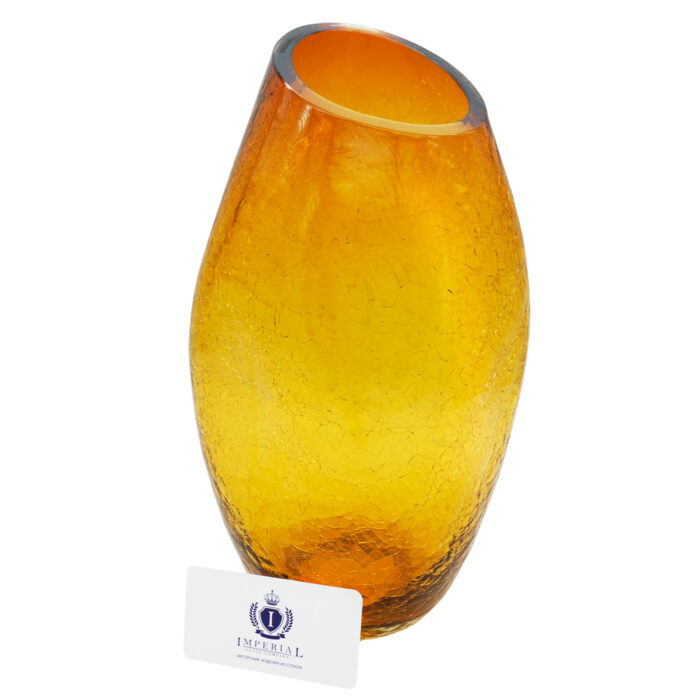 Овальная мятая ваза из цветного стекла с декоративными трещинками медовая масштаб
