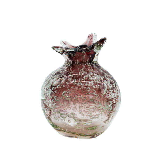 Декоративная ваза гранат стекло с пузырями светло-фиолетовая