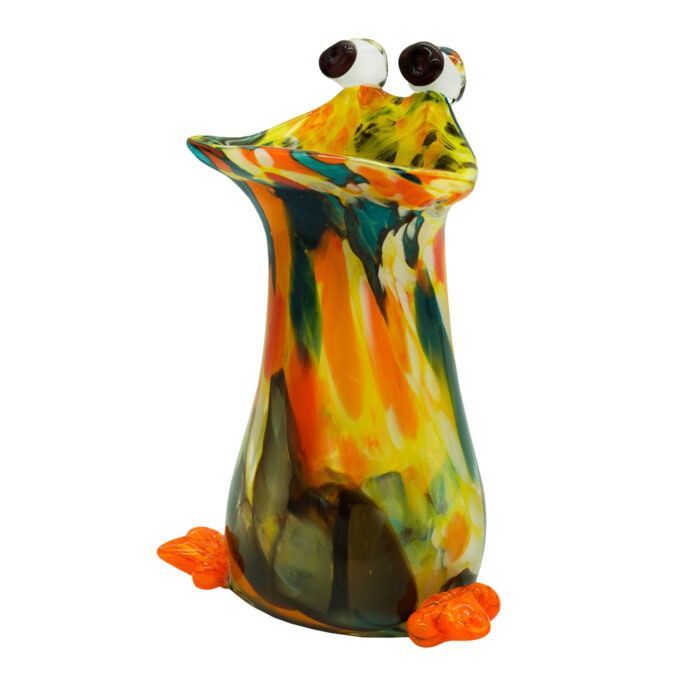 Декоративная ваза лягушка из цветного стекла ручной работы сине-желтая