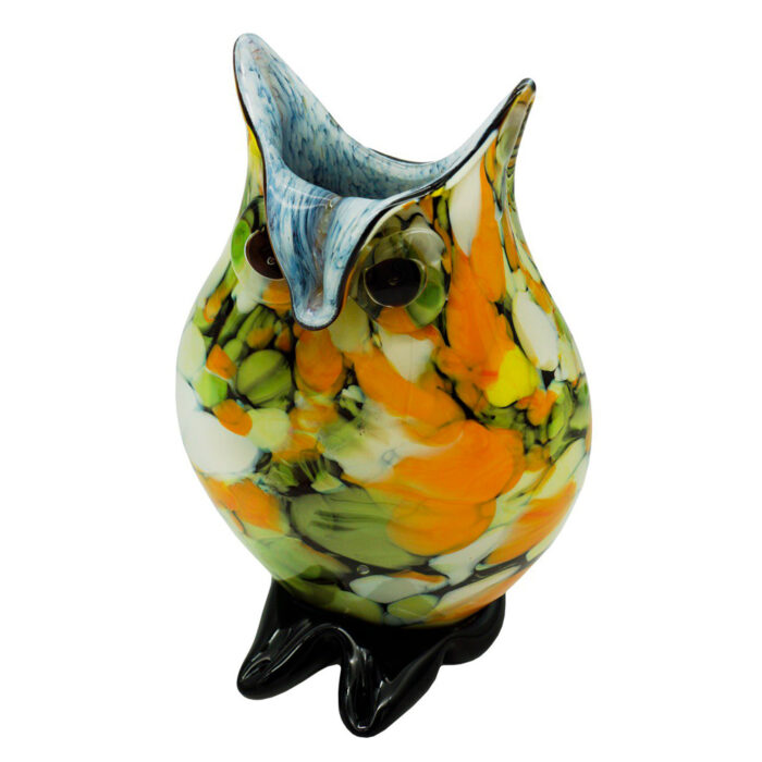 Декоративная вазочка сова из стекла зеленый оранжевый