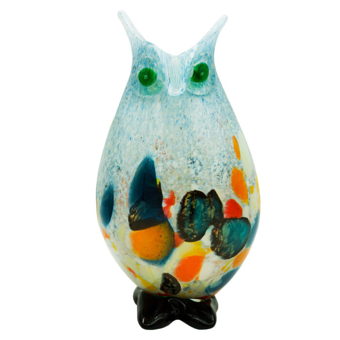 Декоративная вазочка сова из стекла синий оранжевый