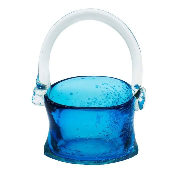 ваза корзинка из стекла с пузырями синяя