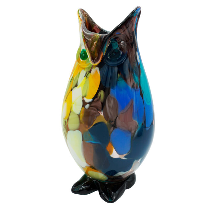 Декоративная вазочка сова из стекла синий желтый