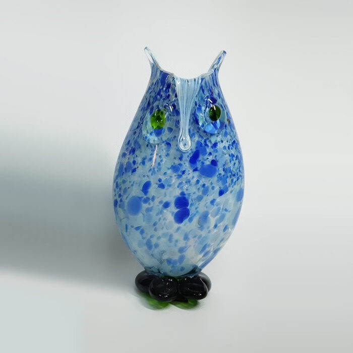 ваза сова из стекла голубая