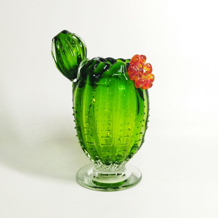 статуэтка ваза цветущий кактус из стекла