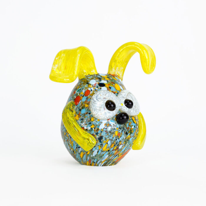 статуэтка заяц шарик из цветного стекла желтые ушки