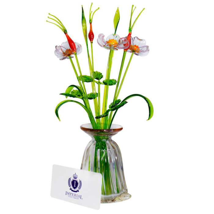 декоративная цветочная композиция шиповник из стекла в вазочке для декора интерьера