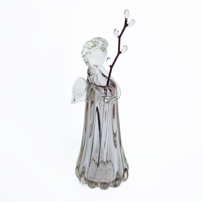 ваза ангел из прозрачного стекла с веточкой вербы