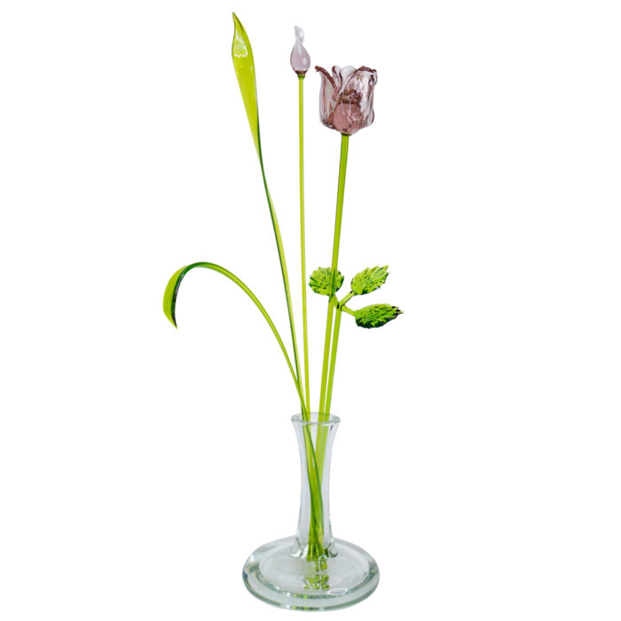 стеклянная роза в вазе цвет неодим 1 штука