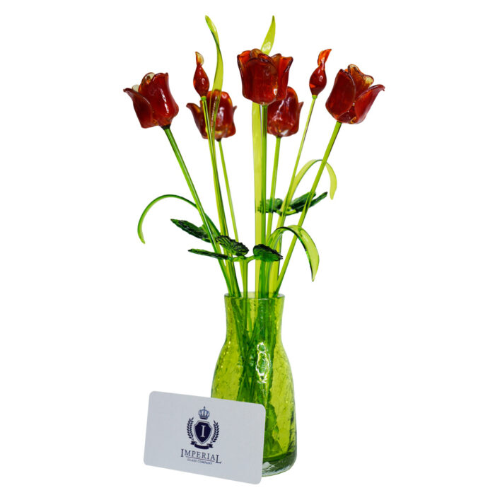 декоративный букет красные розы из стекла в вазе 5 штук