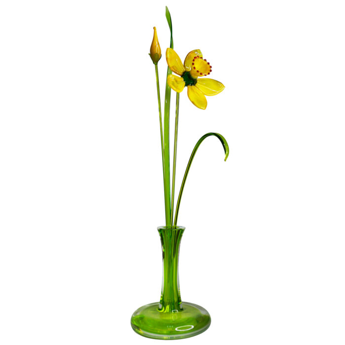 Декоративная цветочная композиция желтый нарцисс из стекла в вазе