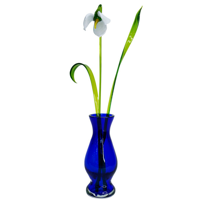декоративная композиция стеклянный подснежник в синей вазе