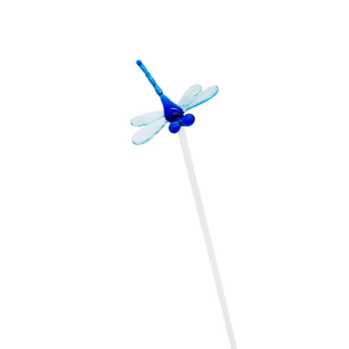 флористический декор стрекоза на палочке синяя