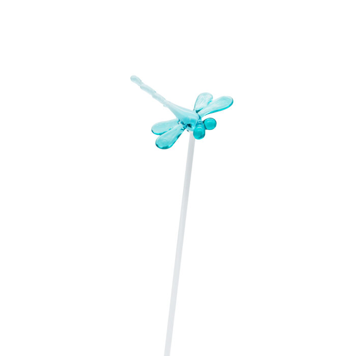 флористический декор стрекоза на палочке голубая
