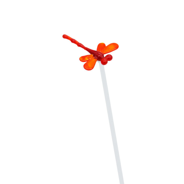флористический декор стрекоза на палочке красная
