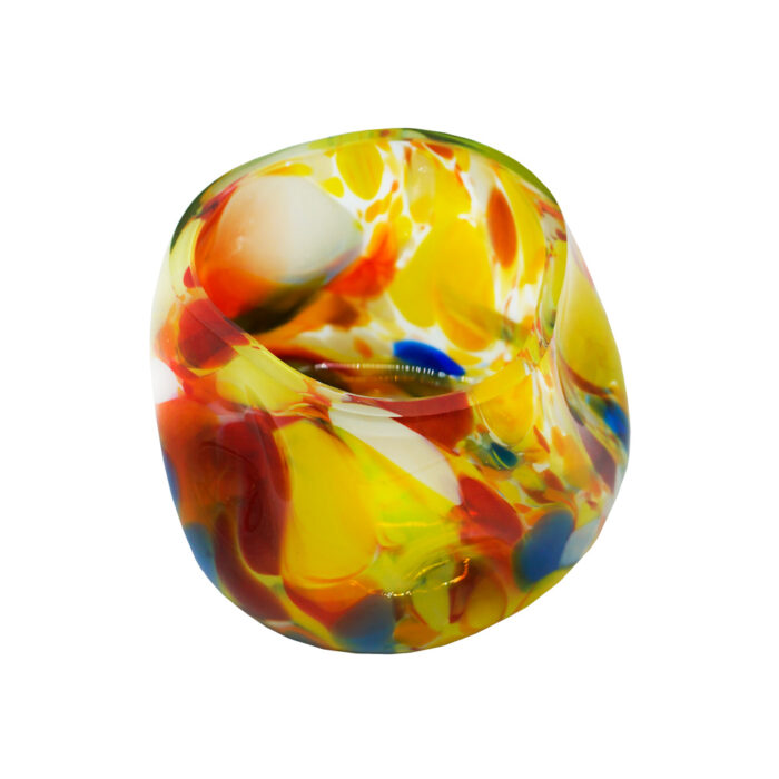 Декоративная вазочка для конфет из цветного стекла желтая