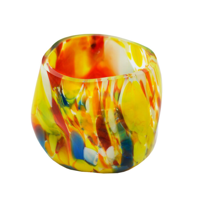 Декоративная вазочка для конфет из цветного стекла желтая