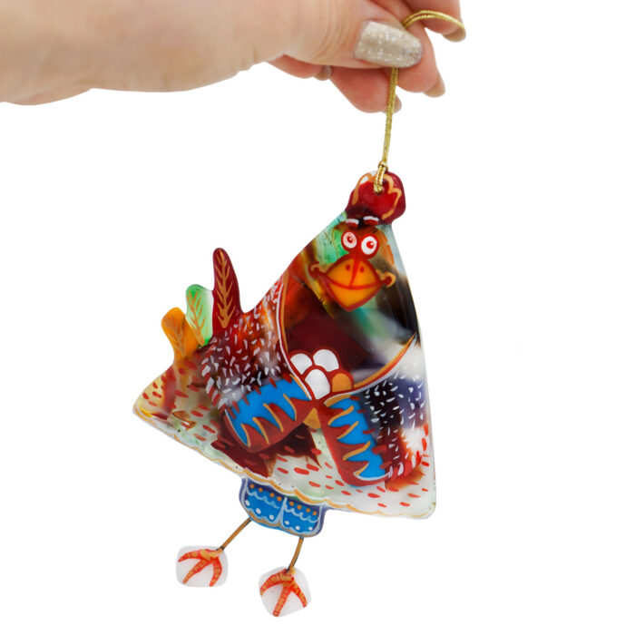 декоративная подвеска из стекла сувенир курочка наседка фьюзинг голубые крылышки