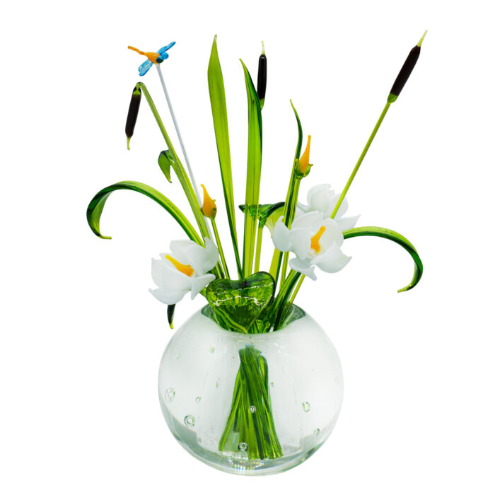 Декоративная композиция "Воздушная" белые лотосы из стекла в вазе