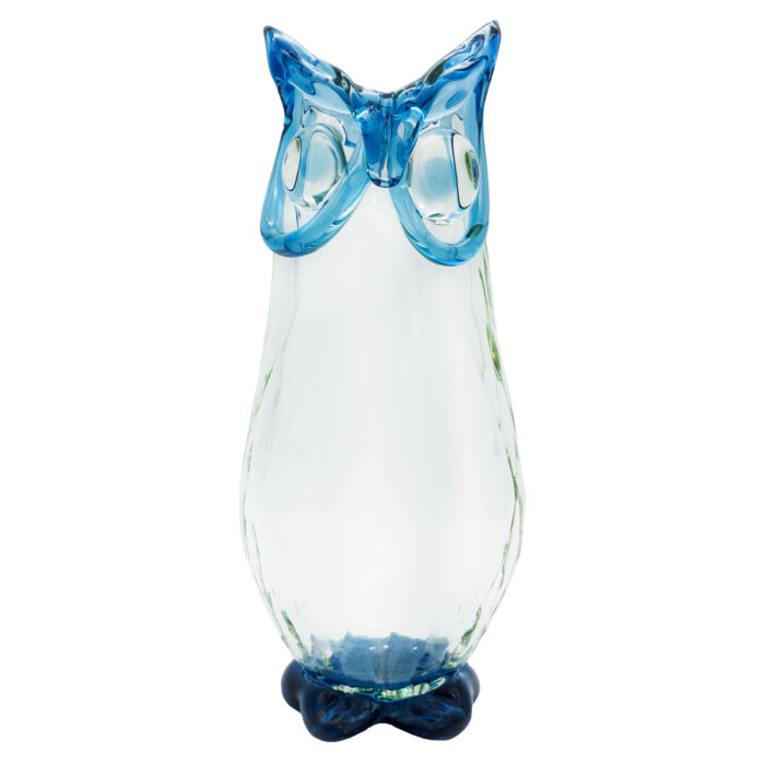 Декоративная ваза сова стеклянная ручной работы голубая