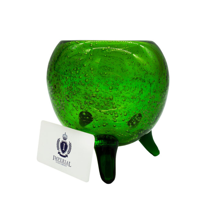Декоративная ваза шар на 3 ножках малая зеленая масштаб