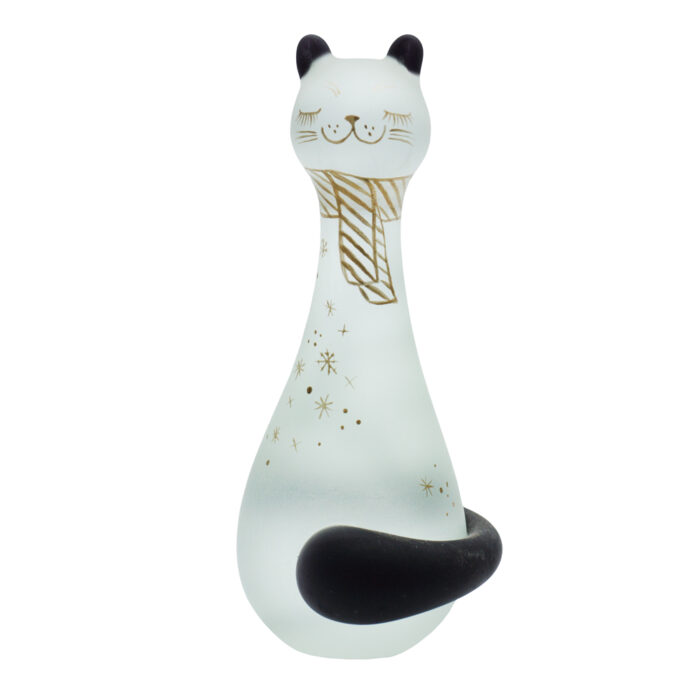 Декоративная стеклянная фигурка кот шарф снежинки