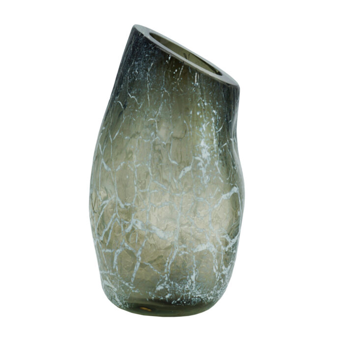 Декоративная ваза кракле серый монохром крупные трещины косое горло
