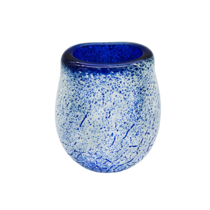 Декоративная плоская ваза цветное стекло кракелаж сине-белая