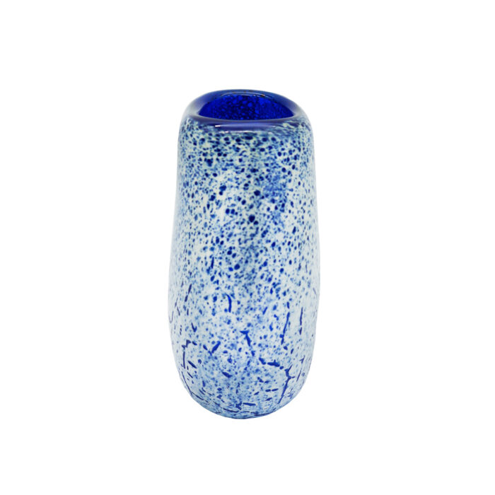 Декоративная плоская ваза цветное стекло кракелаж сине-белая вид сбоку