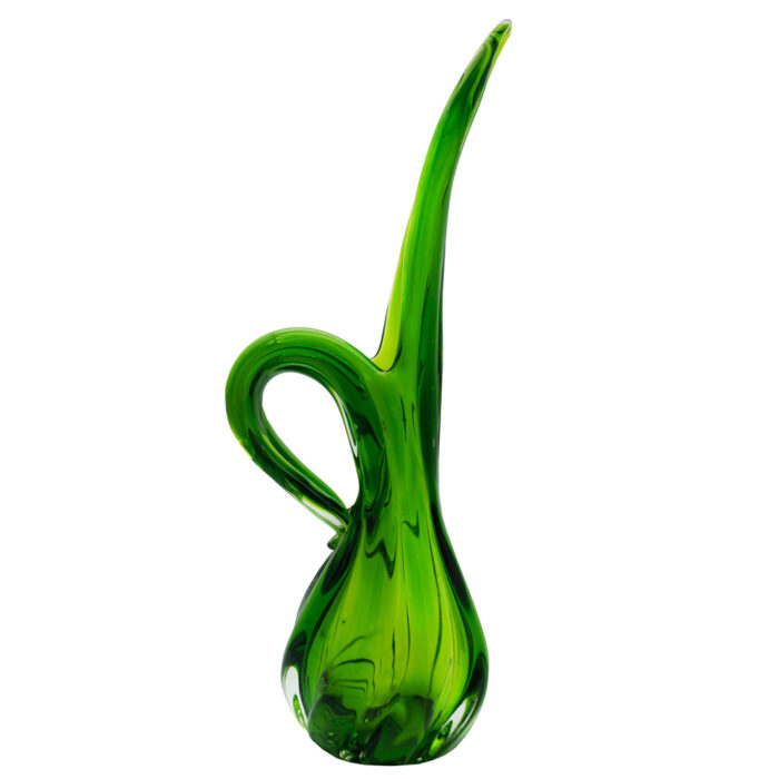 Декоративная фигурная ваза лист зеленое прозрачное стекло узкое горло