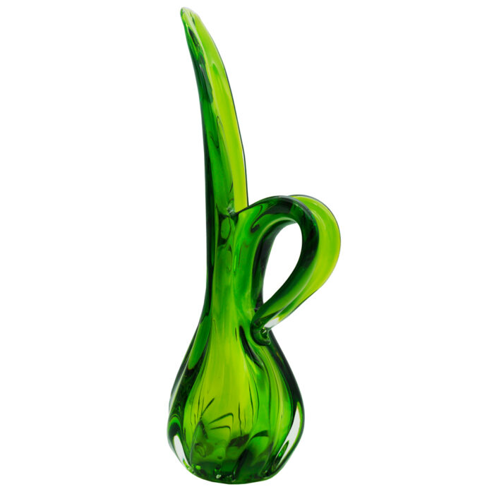 Декоративная фигурная ваза лист зеленое прозрачное стекло узкое горло