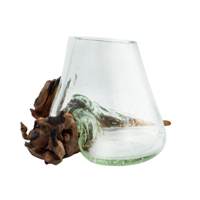 Стеклянная ваза на коряге для декора момещений