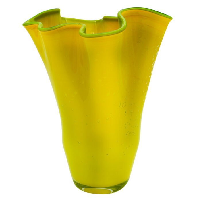 Фигурная ваза Платок 27 см из стекла с пузырями желтая
