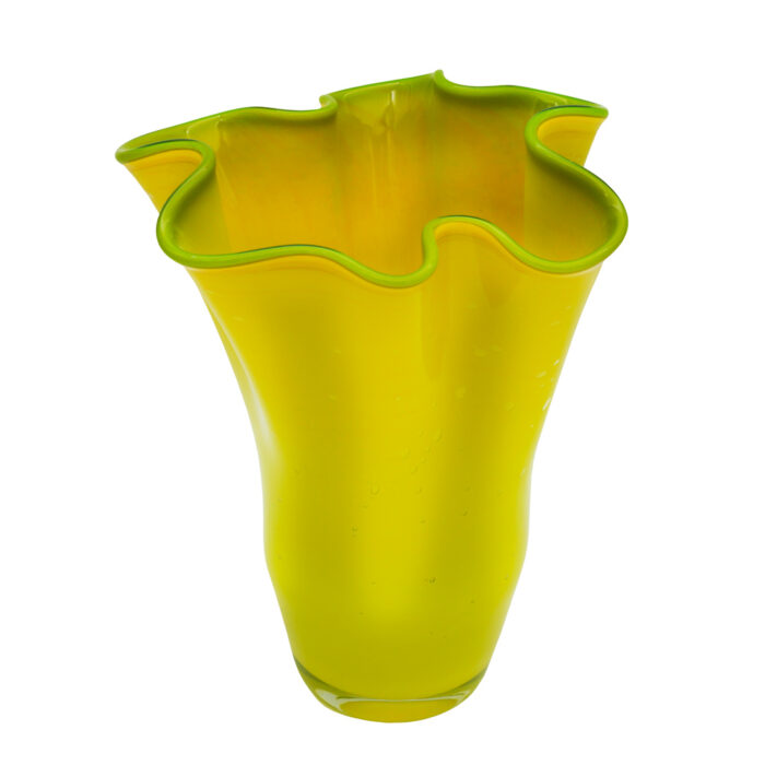 Фигурная ваза Платок 27 см из стекла с пузырями желтая волнистый край