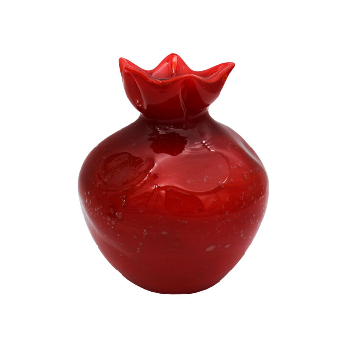 Декоративная ваза гранат из стекла с пузырями красная 16 см