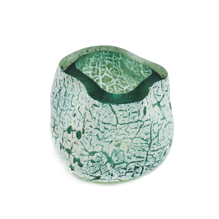 Декоративная вазочка мятая малая кракле зеленая с белым