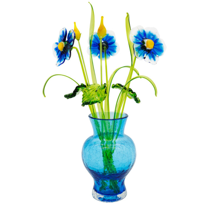 Анютины глазки голубые в вазочке 3 цветка