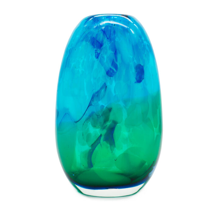 овальная плоская ваза сине-зеленая высота 22 см