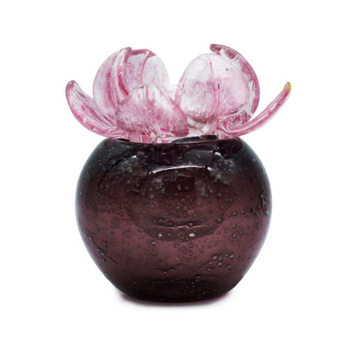 Фиолетовая ваза с крышкой в виде цветка, малый размер