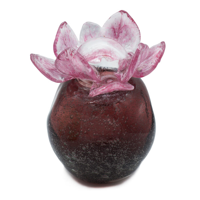 Фиолетовая ваза с крышкой в виде цветка, средний размер